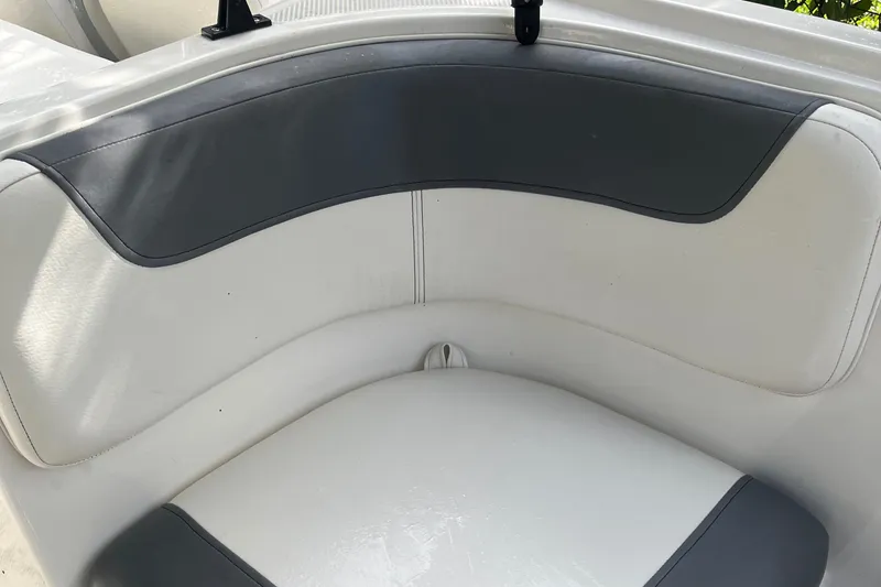 Slide: The Image of 2020 Bayliner Element boat interior with white and gray seating. - 4