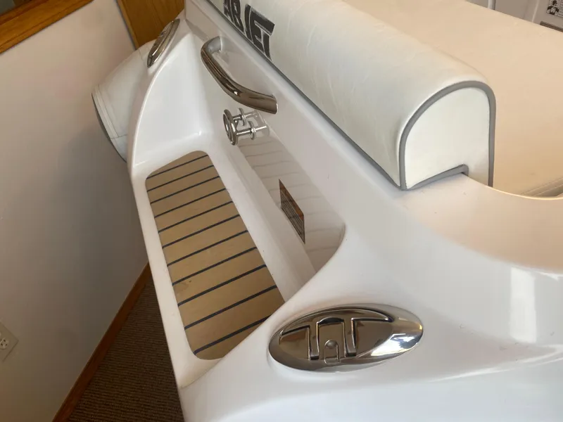 Slide: The Image of 2024 AB Inflatables ABJET 290 boat, featuring sleek white design and modern fittings. - 8