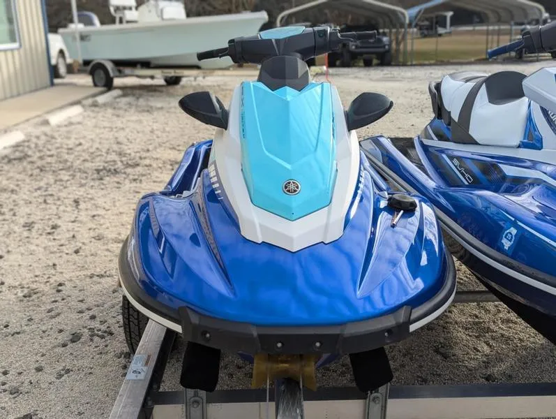 Slide: The Image of 2022 Yamaha WaveRunner EX LIMITED GP 1800 in blue and white on a trailer. - 17