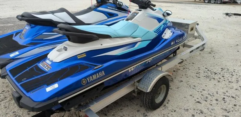 Slide: The Image of 2022 Yamaha WaveRunner EX LIMITED GP 1800 on trailer, blue and white design. - 25