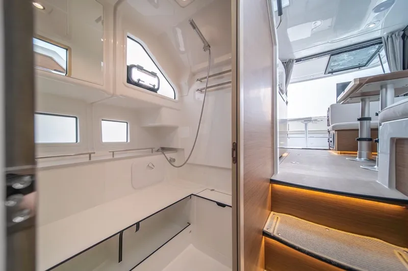 Slide: The Image of Luxurious interior of 2025 Delphia D11 SEDAN yacht, featuring modern design and elegant furnishings. - 22