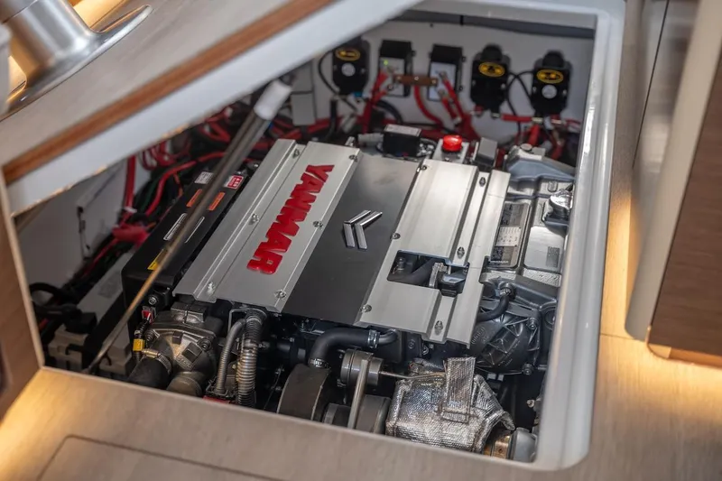 Slide: The Image of Engine compartment of 2025 Delphia D11 SEDAN with Yanmar engine, showcasing wiring and components. - 37