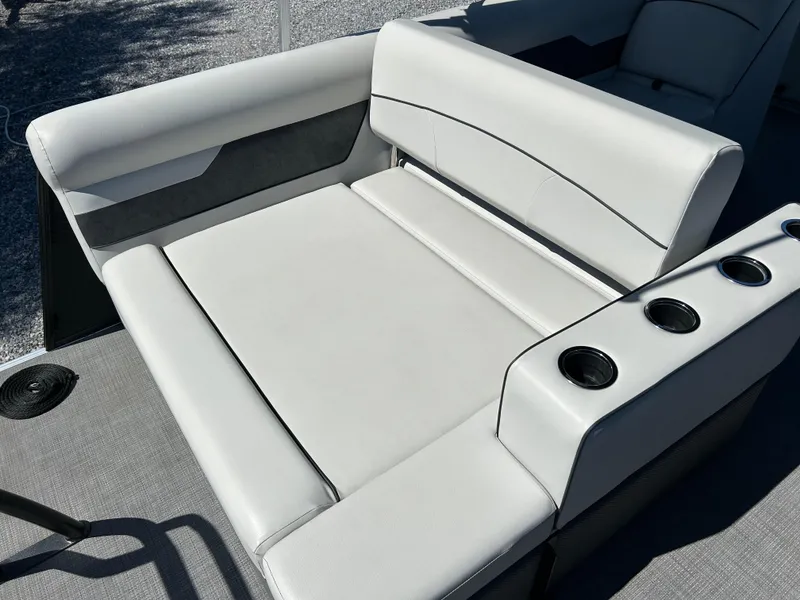 Slide: The Image of 2021 Crest 240 LX SLSC boat seating with cup holders, featuring sleek, modern design. - 13