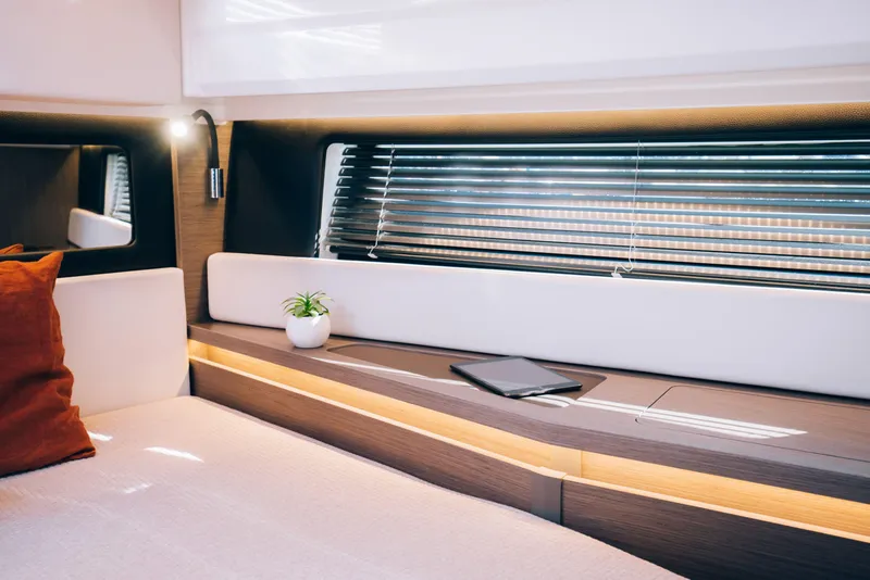 Slide: The Image of Luxurious interior of 2025 Wellcraft 38 Explorer yacht with modern decor and ambient lighting. - 9