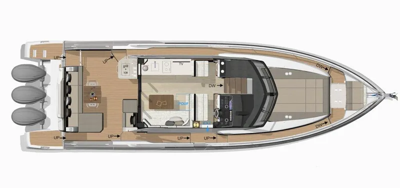 Slide: The Image of 2025 Wellcraft 44 Explorer yacht floor plan with spacious deck and modern interior layout. - 14