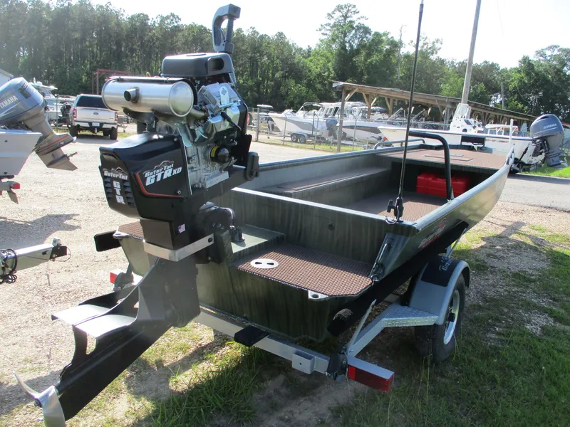 Slide: The Image of 2025 Gator Tail 2054 Extreme boat on trailer, featuring powerful rear engine. - 7