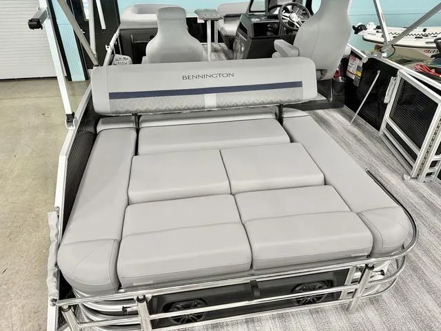 Slide: The Image of 2025 Bennington M Swingback 22 MSB pontoon boat with spacious seating and modern design. - 8