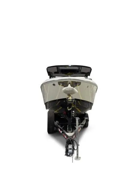 Slide: The Image of 2025 Cobalt R31 boat on trailer, front view, isolated on white background. - 10