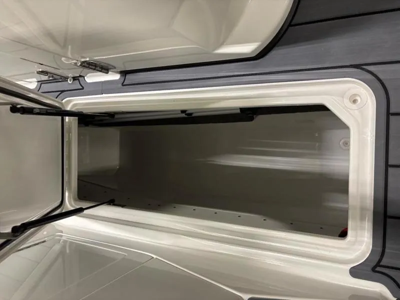 Slide: The Image of Storage compartment of 2025 Cobalt R31 boat, featuring sleek design and ample space. - 37