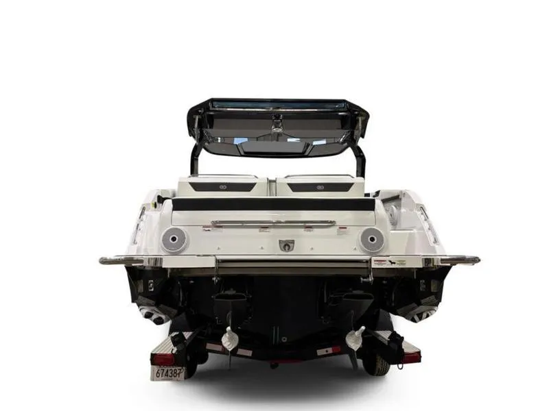 Slide: The Image of 2025 Cobalt R31 boat rear view with sleek design and modern features. - 8