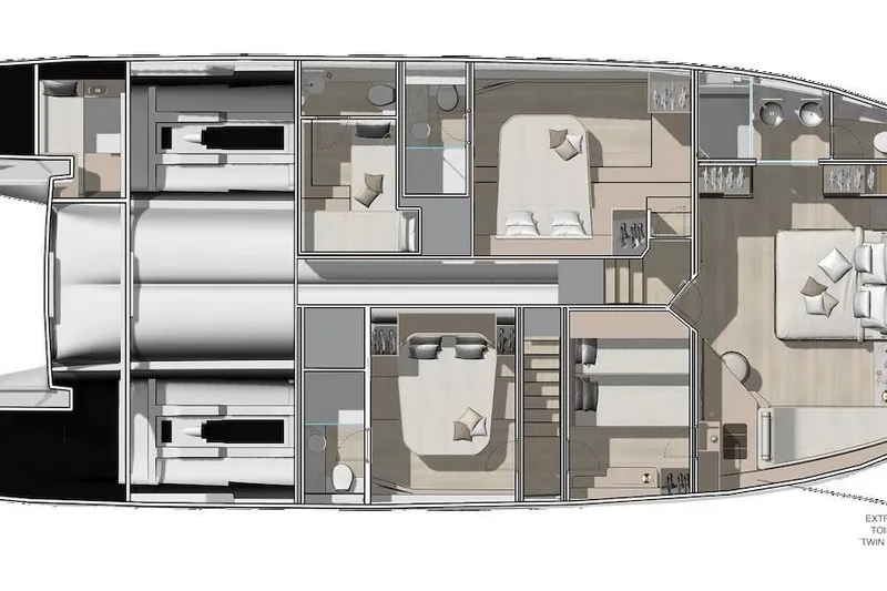 Slide: The Image of Floor plan of a 2025 Prestige M7 yacht, showcasing luxurious cabin layouts. - 117