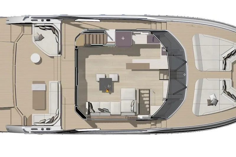 Slide: The Image of Top view of 2025 Prestige M7 yacht layout, featuring spacious deck and modern interior design. - 120