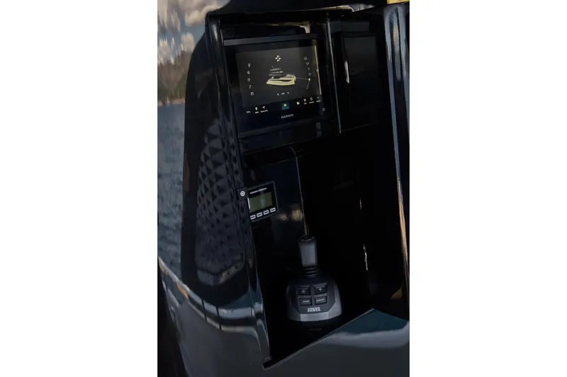 Slide: The Image of Control panel of 2025 Prestige M7 yacht with touchscreen and joystick. - 47