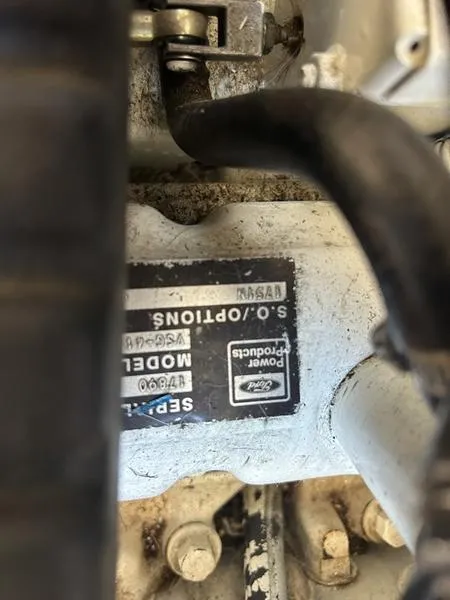 Slide: The Image of Engine label on a 1997 Carver 400 CPMY boat, showing model and specifications. - 39