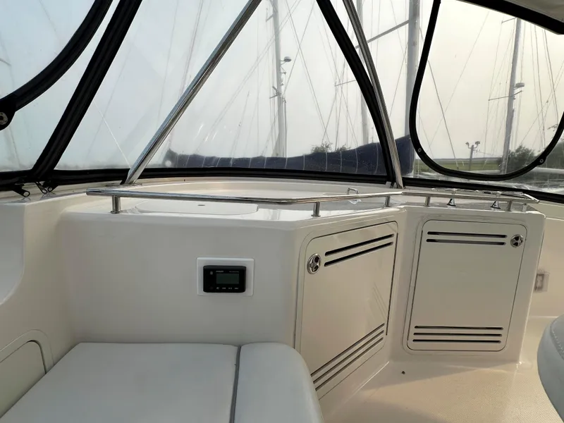 Slide: The Image of Interior view of 2006 Sea Ray 58 Sedan Bridge yacht with sleek design elements. - 15