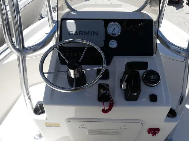 Slide: The Image of Center console of 2025 Bulls Bay 2200XS boat with Garmin navigation system. - 11