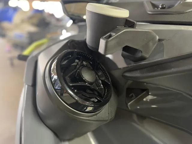 Slide: The Image of 2025 Sea-Doo Waverunner Explorer Pro 170 with cup holder and speaker detail. - 6