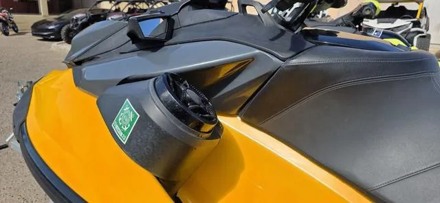 Slide: The Image of 2021 Sea-Doo RXP-X 300 in Millennium Yellow with sound system, close-up view. - 4