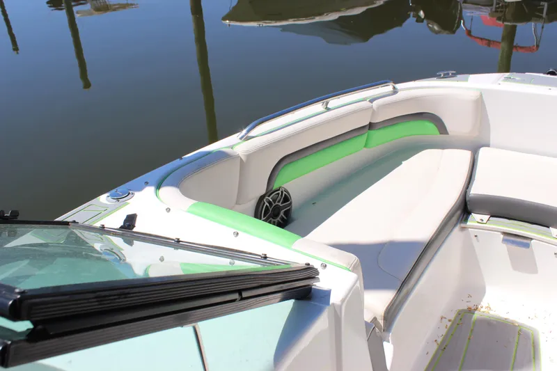 Slide: The Image of 2017 Chaparral Vortex 2430 VRX boat interior with seating and speaker. - 25