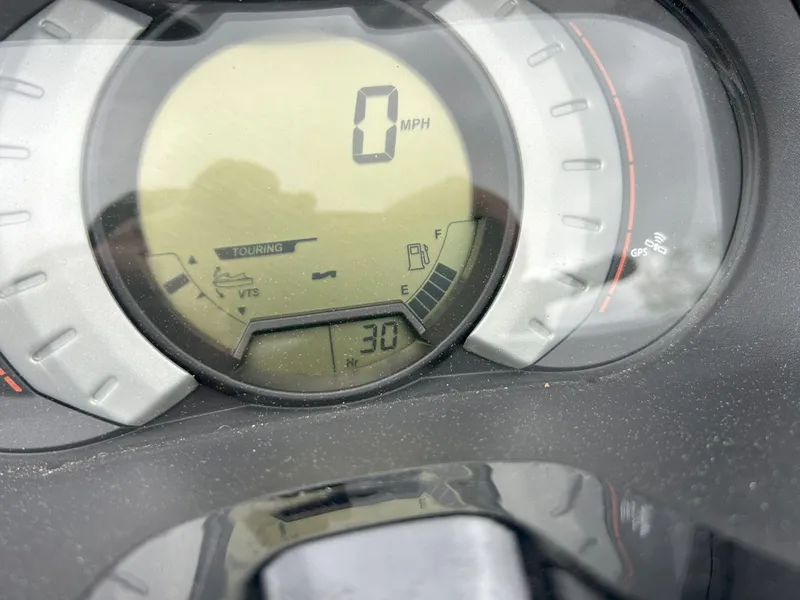 Slide: The Image of Close-up of 2015 Sea-Doo GTX 155 dashboard showing speedometer and fuel gauge. - 18