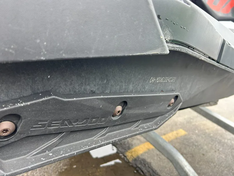 Slide: The Image of 2021 Sea-Doo Spark Trixx 3up iBR Sound System close-up, showing hull details and branding. - 17