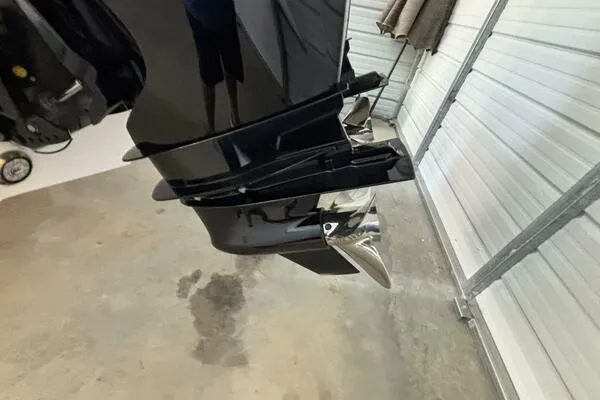 Slide: The Image of 2025 Concept 27' Open Deck boat engine in a garage setting. - 29