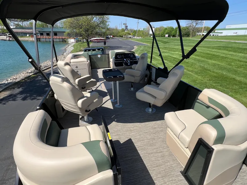 Slide: The Image of 2025 Godfrey Sweetwater 2286 Quad Social Tri-Toon with spacious seating and modern design. - 19