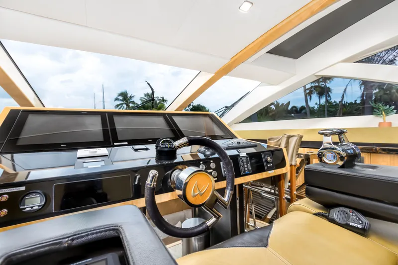 Slide: The Image of Luxurious helm of 2012 Cheoy Lee 76 Alpha yacht with modern controls and panoramic windows. - 27