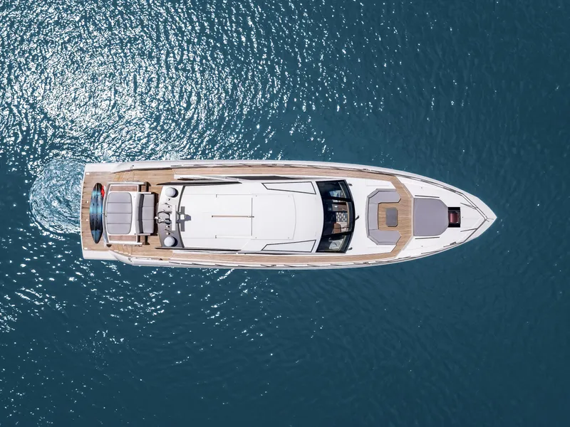 Slide: The Image of Aerial view of 2012 Cheoy Lee 76 Alpha yacht cruising on blue ocean waters. - 3
