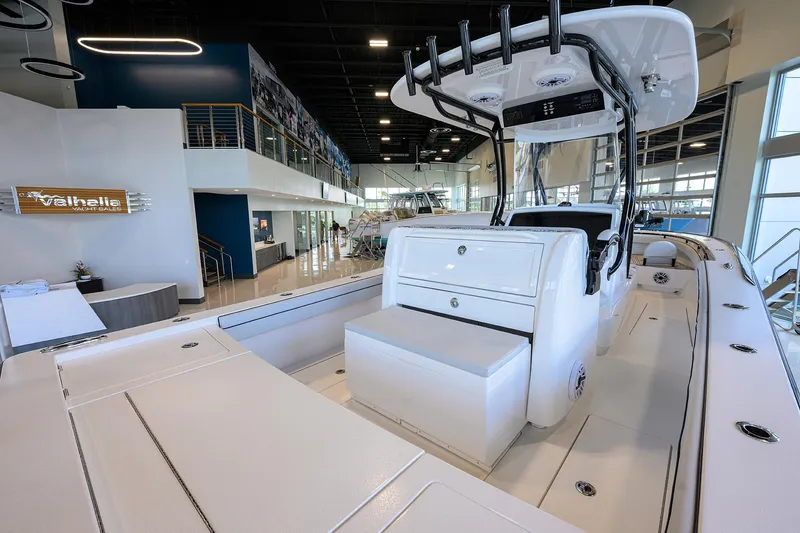 Slide: The Image of 2025 Valhalla Boatworks V-29 in showroom, showcasing sleek design and modern features. - 39