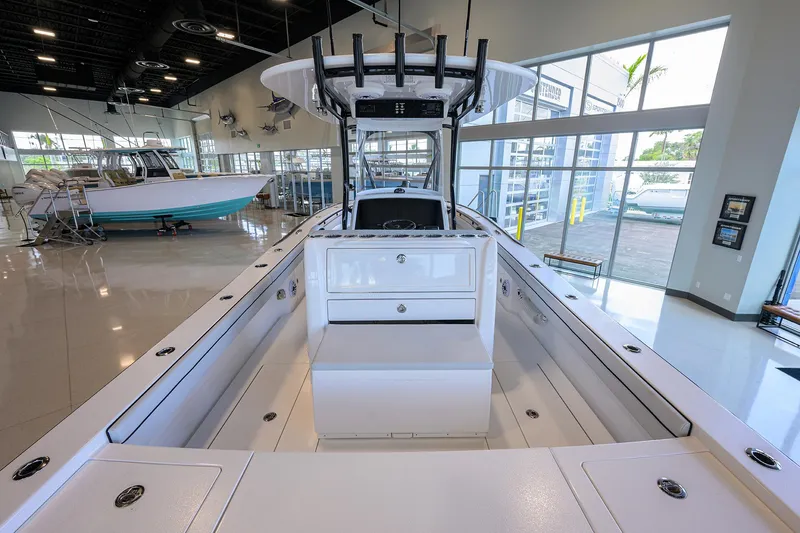 Slide: The Image of 2025 Valhalla Boatworks V-29 in showroom, sleek design, modern features, spacious interior. - 40