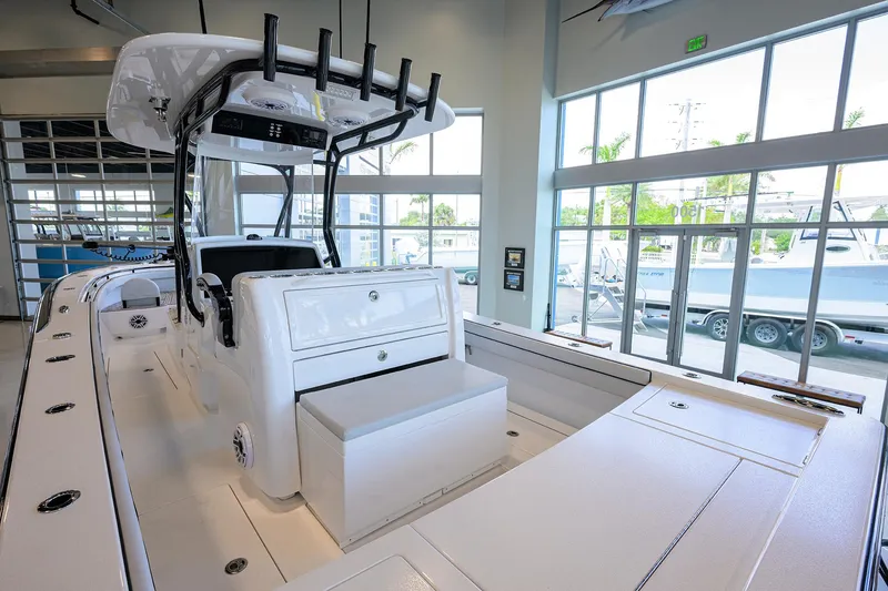 Slide: The Image of 2025 Valhalla Boatworks V-29 in showroom, showcasing sleek design and modern features. - 42