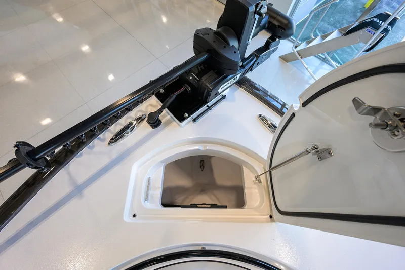 Slide: The Image of 2025 Valhalla Boatworks V-29 deck with open hatch and mounted equipment. - 9