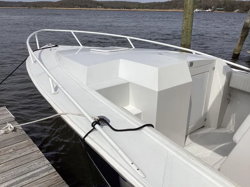 Slide: The Image of 2002 Jupiter 31 Cuddy boat docked by a serene lake. - 7