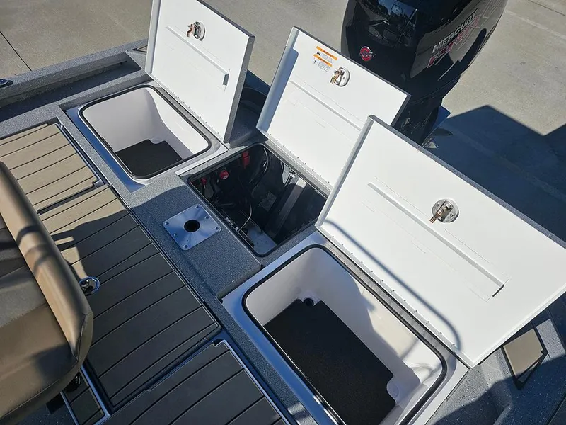 Slide: The Image of 2025 Vexus ACX2150 boat storage compartments and engine, showcasing modern design and functionality. - 10