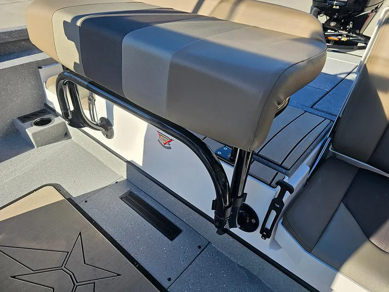 Slide: The Image of 2025 Vexus ACX2150 boat interior with cushioned seating and sleek design. - 13