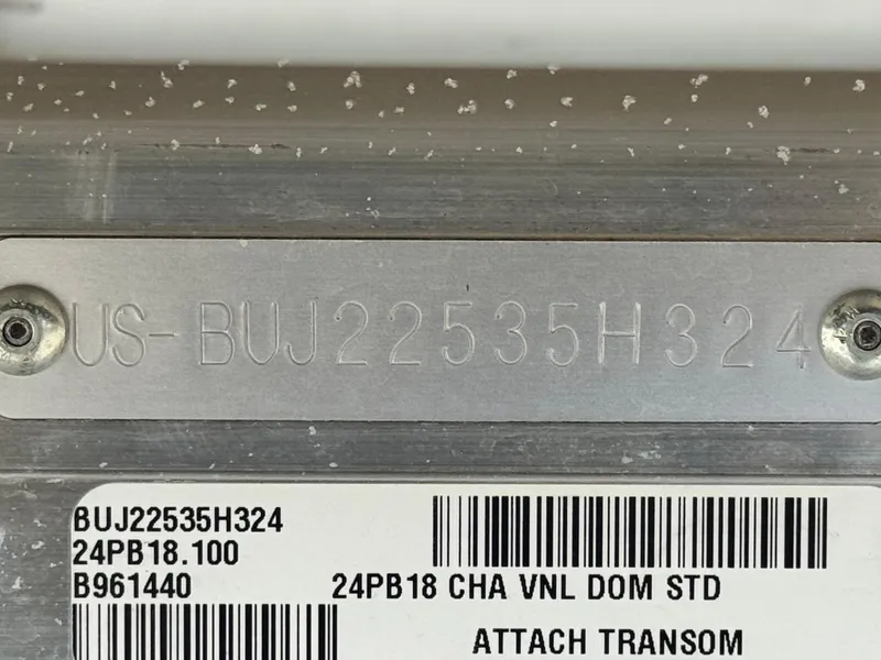 Slide: The Image of 2024 Sun Tracker Party Barge 18 DLX hull identification number and barcode details. - 25