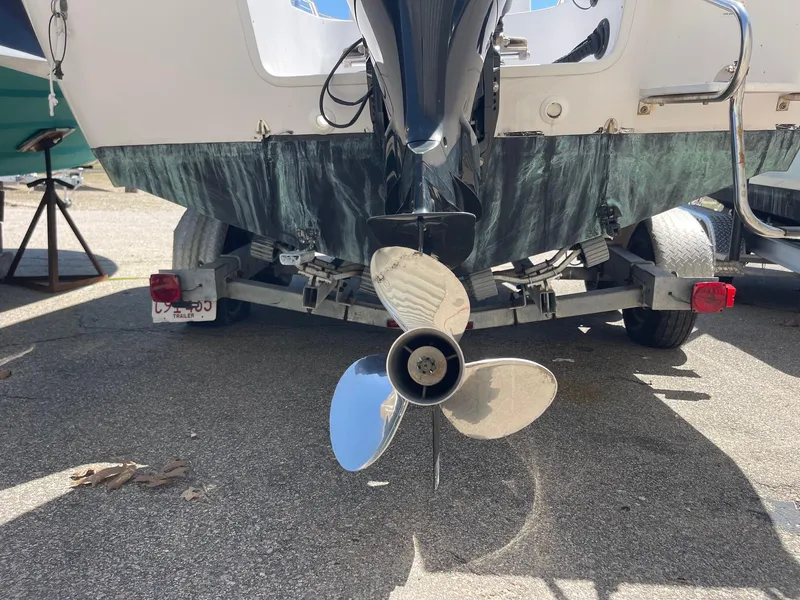 Slide: The Image of Rear view of a 2007 Pro-Line 21 Sport boat on a trailer, showing the propeller. - 8