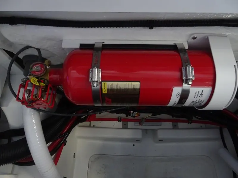 Slide: The Image of Fire suppression system in 2025 Cobalt R4 boat engine compartment. - 24