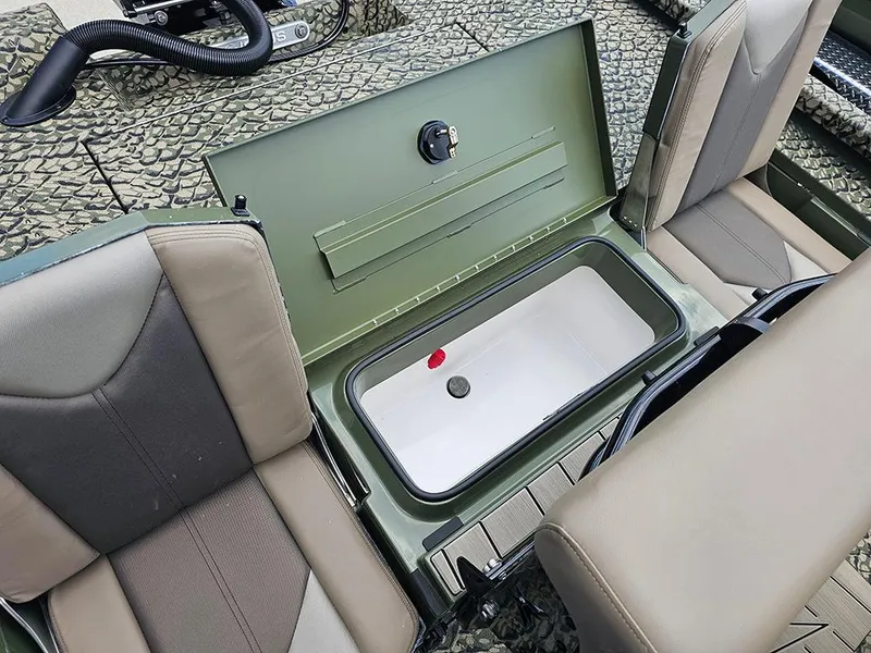 Slide: The Image of Vexus ACX 2000 boat interior, featuring seating and storage compartment, 2025 model. - 12