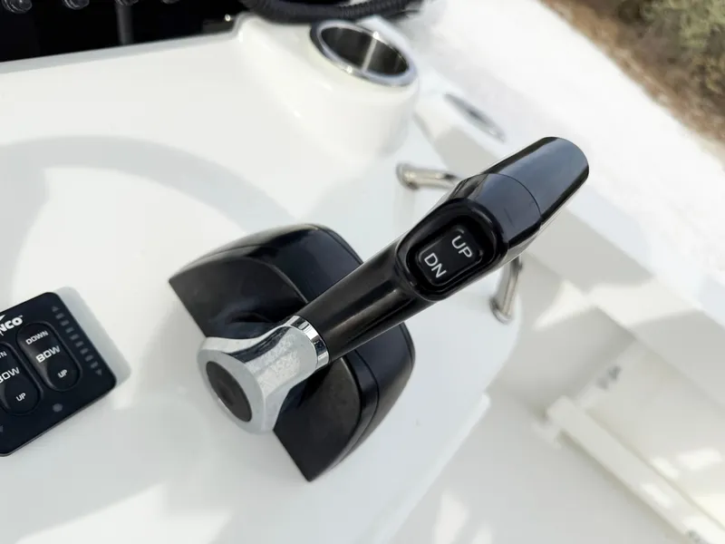 Slide: The Image of Close-up of a Parker 23 Special Edition 2019 boat throttle control lever. - 7
