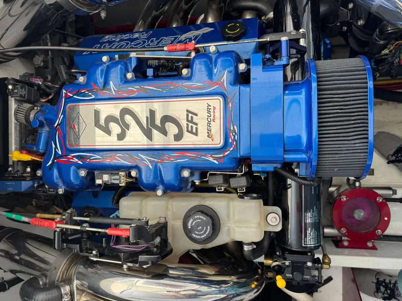 Slide: The Image of 2008 Fountain 38 Lightning engine, Mercury 525 EFI, vibrant blue detailing. - 42