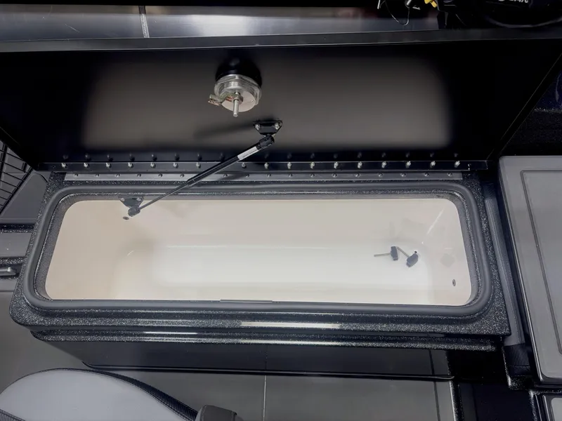 Slide: The Image of 2025 Caymas DV 22 boat storage compartment, open with hydraulic support. - 13