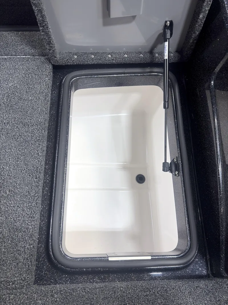 Slide: The Image of 2025 Caymas DV 22 boat storage compartment with hydraulic lift, featuring a sleek interior design. - 8