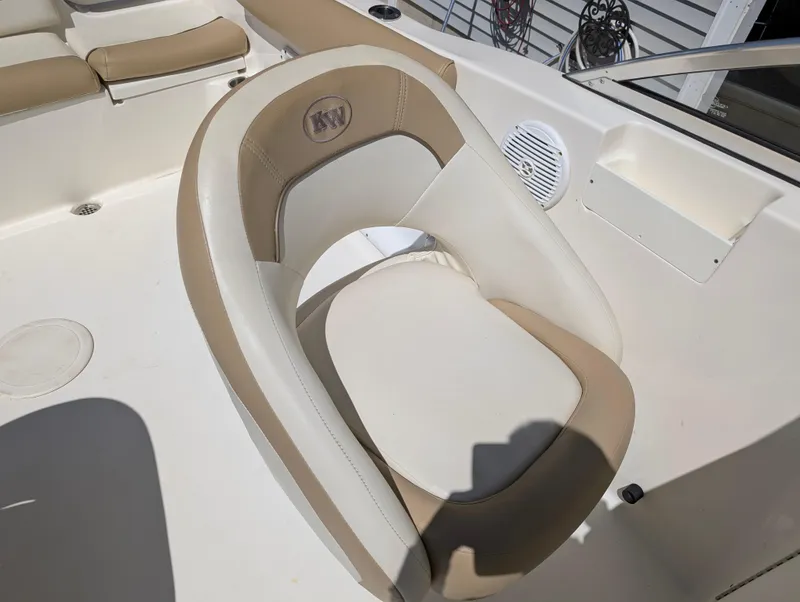 Slide: The Image of 2017 Key West 203 DFS boat seat with beige and white upholstery. - 15