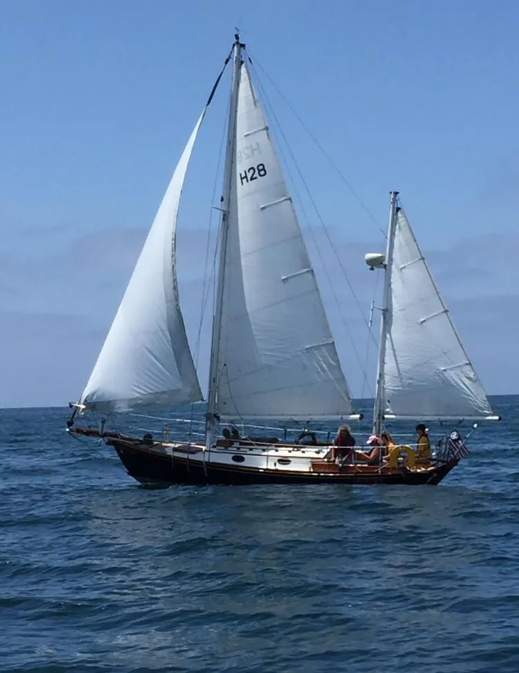 The Image of Sailing yacht "Custom Aft Cockpit 1988" on open sea with full sails. - 0