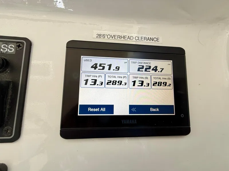 Slide: The Image of Digital display on 2023 Millennium Marine NuWave 37 showing trip data and fuel usage. - 42