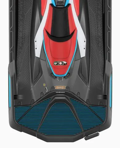 Slide: The Image of 2025 Yamaha WaveRunner Jetblaster, top view, featuring sleek design and vibrant red, black, and blue colors. - 10
