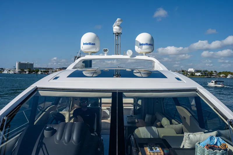 Slide: The Image of 2014 Azimut 55S yacht with Intellian domes, cruising on a sunny day. - 16