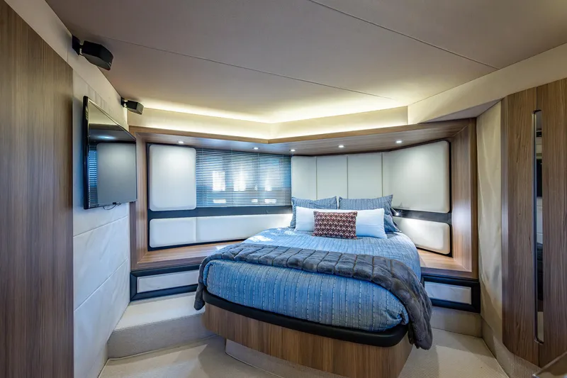 Slide: The Image of Luxurious bedroom interior of 2014 Azimut 55S yacht with modern design and cozy bedding. - 39